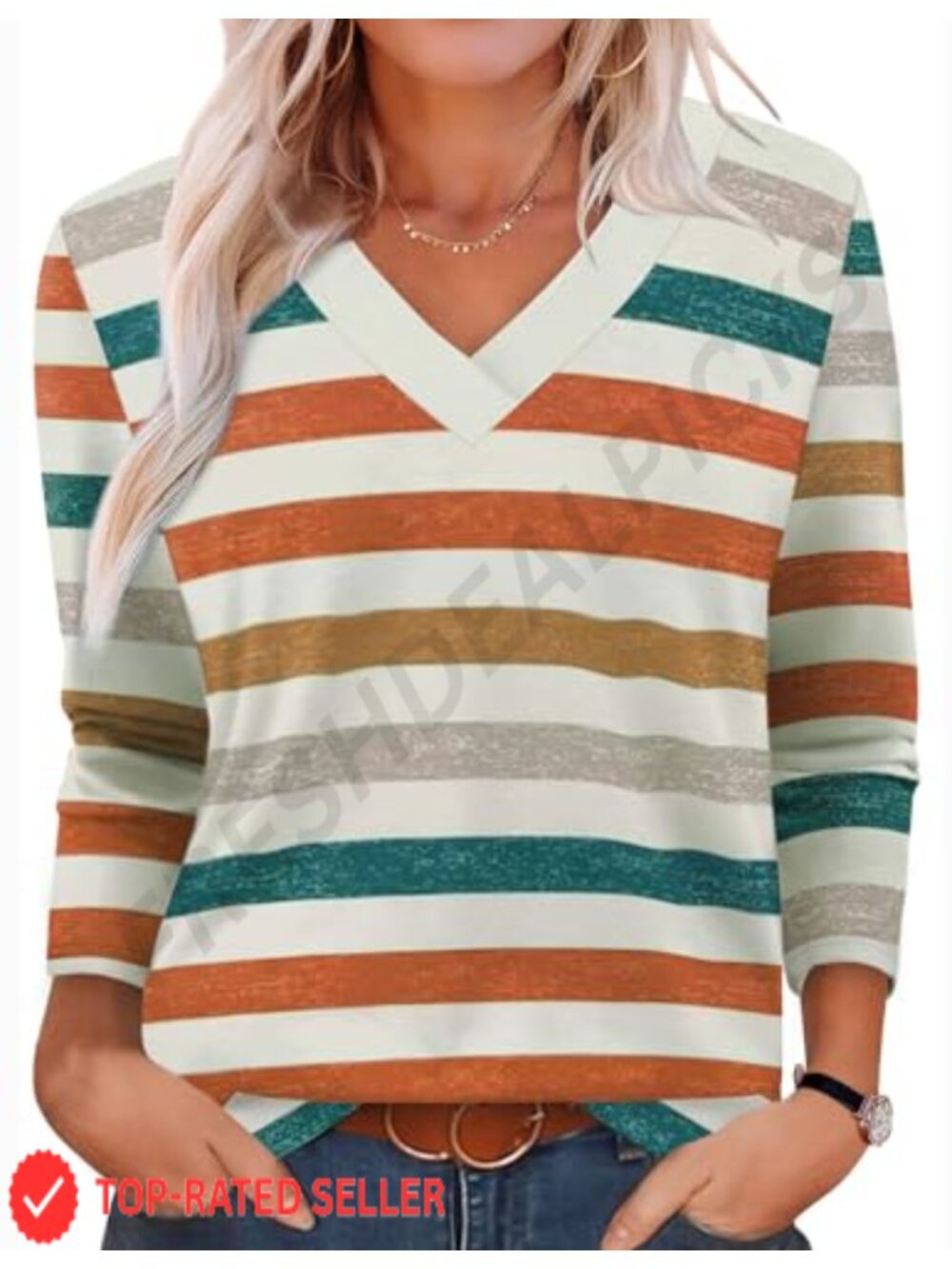 Women's V-Neck Long Sleeve Loose Fit Tunic T-Shirt Basic Fall Layer